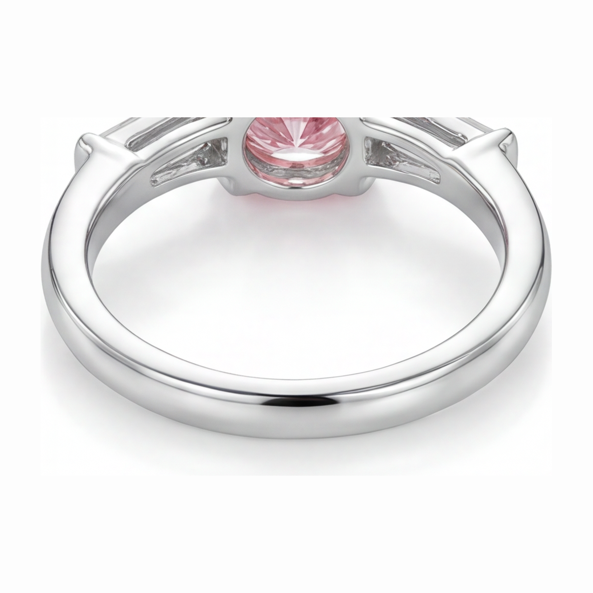 Pink Diamond Ring 3.5 Carat Lab Grown Round Three Stone 14K White Gold