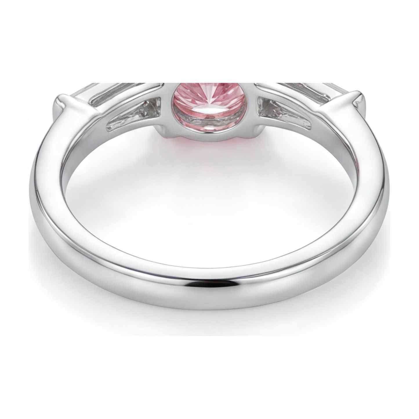 Pink Diamond Ring 3.5 Carat Lab Grown Round Three Stone 14K White Gold