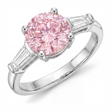Pink Diamond Ring 3.5 Carat Lab Grown Round Three Stone 14K White Gold