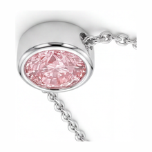 Pink Diamond Necklace 3.5 Carat Lab Grown Round Bezel Pendant 14K White Gold