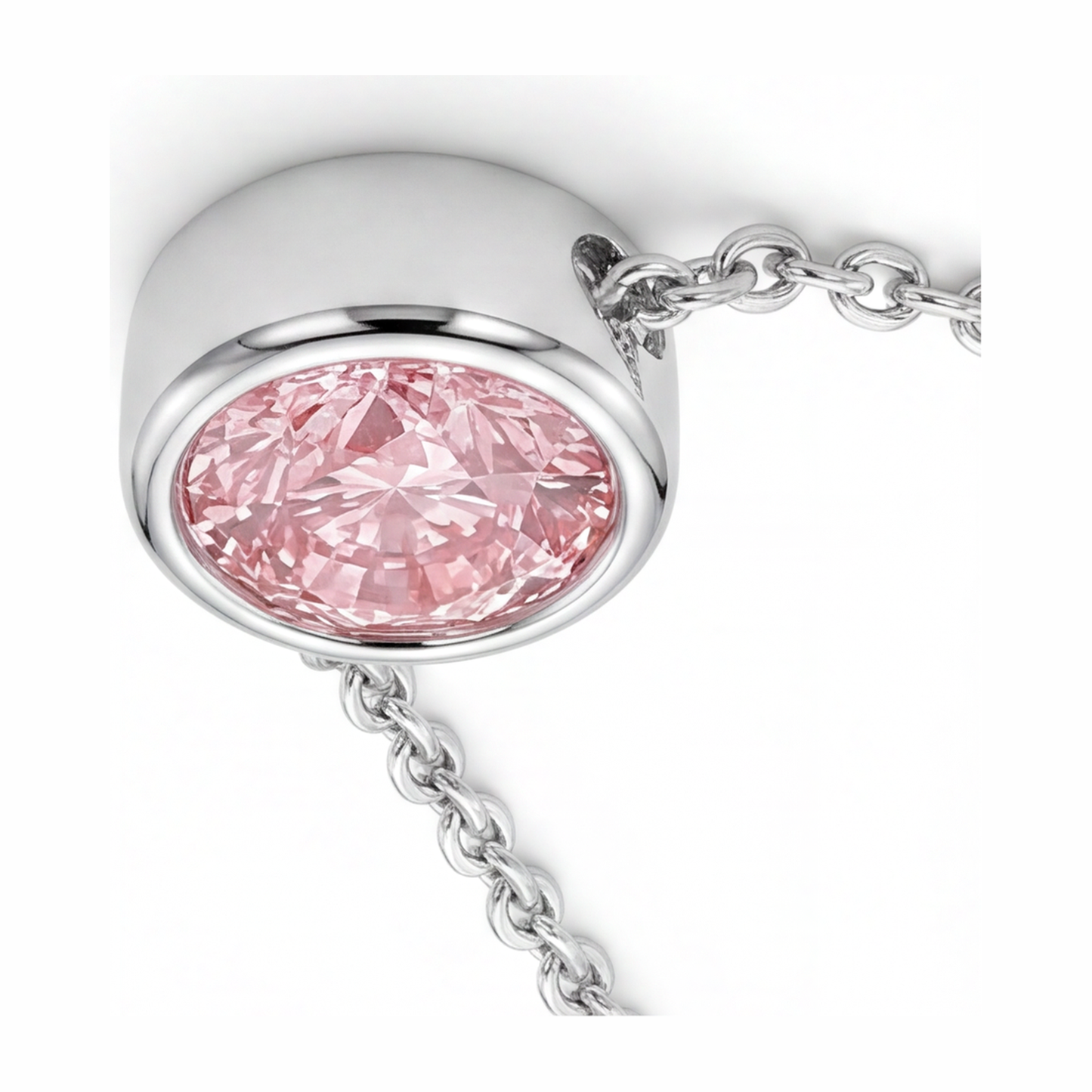 Pink Diamond Necklace 3.5 Carat Lab Grown Round Bezel Pendant 14K White Gold