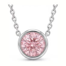 Pink Diamond Necklace 3.5 Carat Lab Grown Round Bezel Pendant 14K White Gold