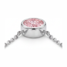 Pink Diamond Necklace 3.5 Carat Lab Grown Round Bezel Pendant 14K White Gold