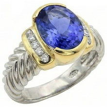 3.50 Carat Oval Tanzanite Sparkling Natural Earth Mined DIAMOND ( NOT LAB GROWN )s Ring New Two Tone