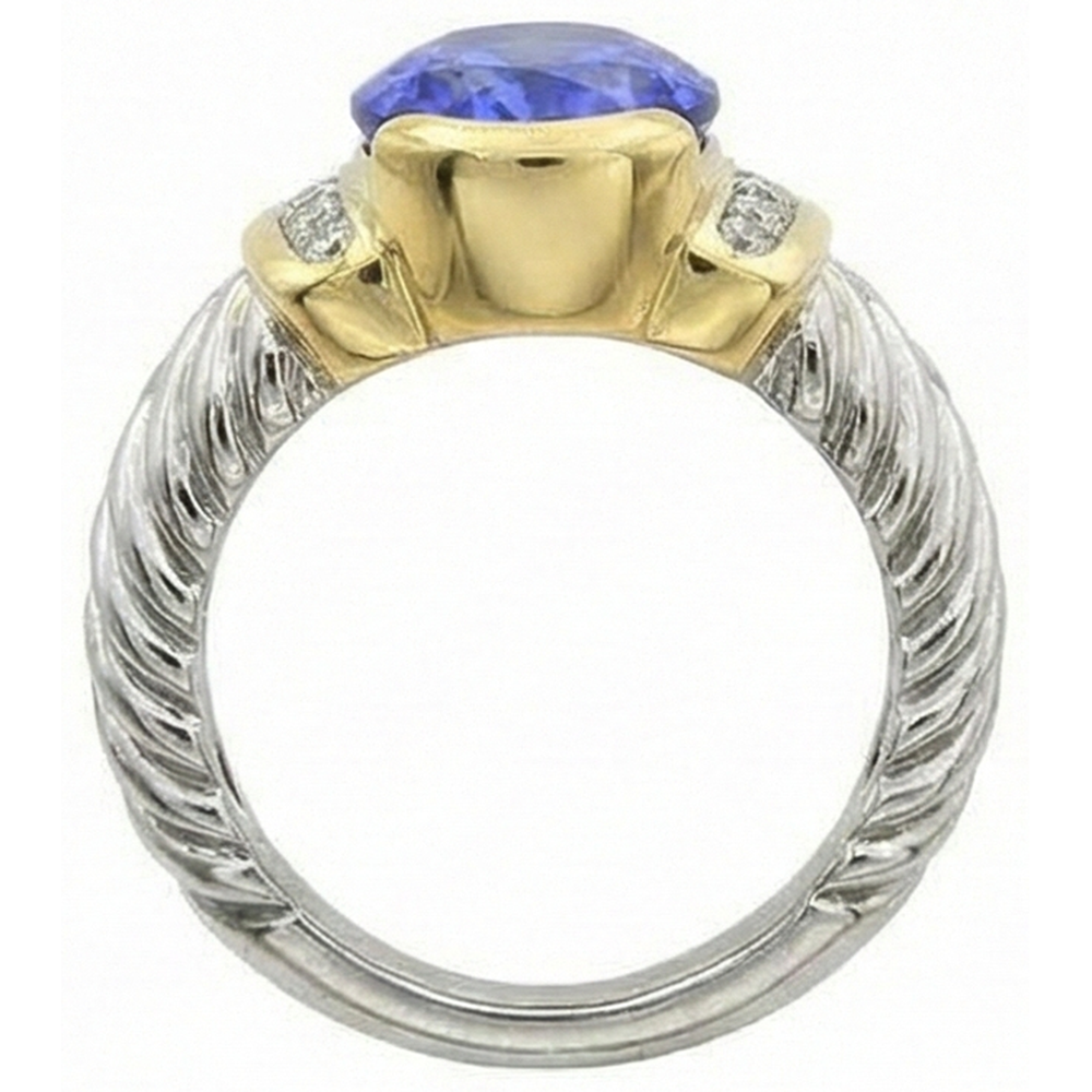 3.50 Carat Oval Tanzanite Sparkling Natural Earth Mined DIAMOND ( NOT LAB GROWN )s Ring New Two Tone