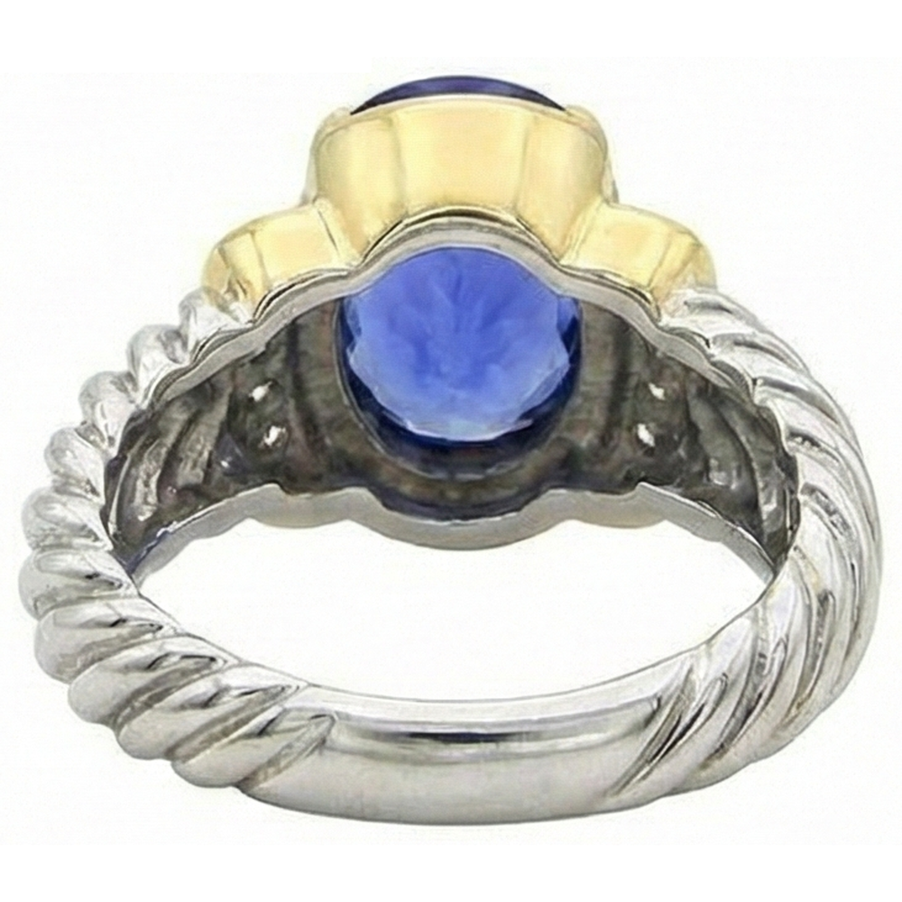 3.50 Carat Oval Tanzanite Sparkling Natural Earth Mined DIAMOND ( NOT LAB GROWN )s Ring New Two Tone