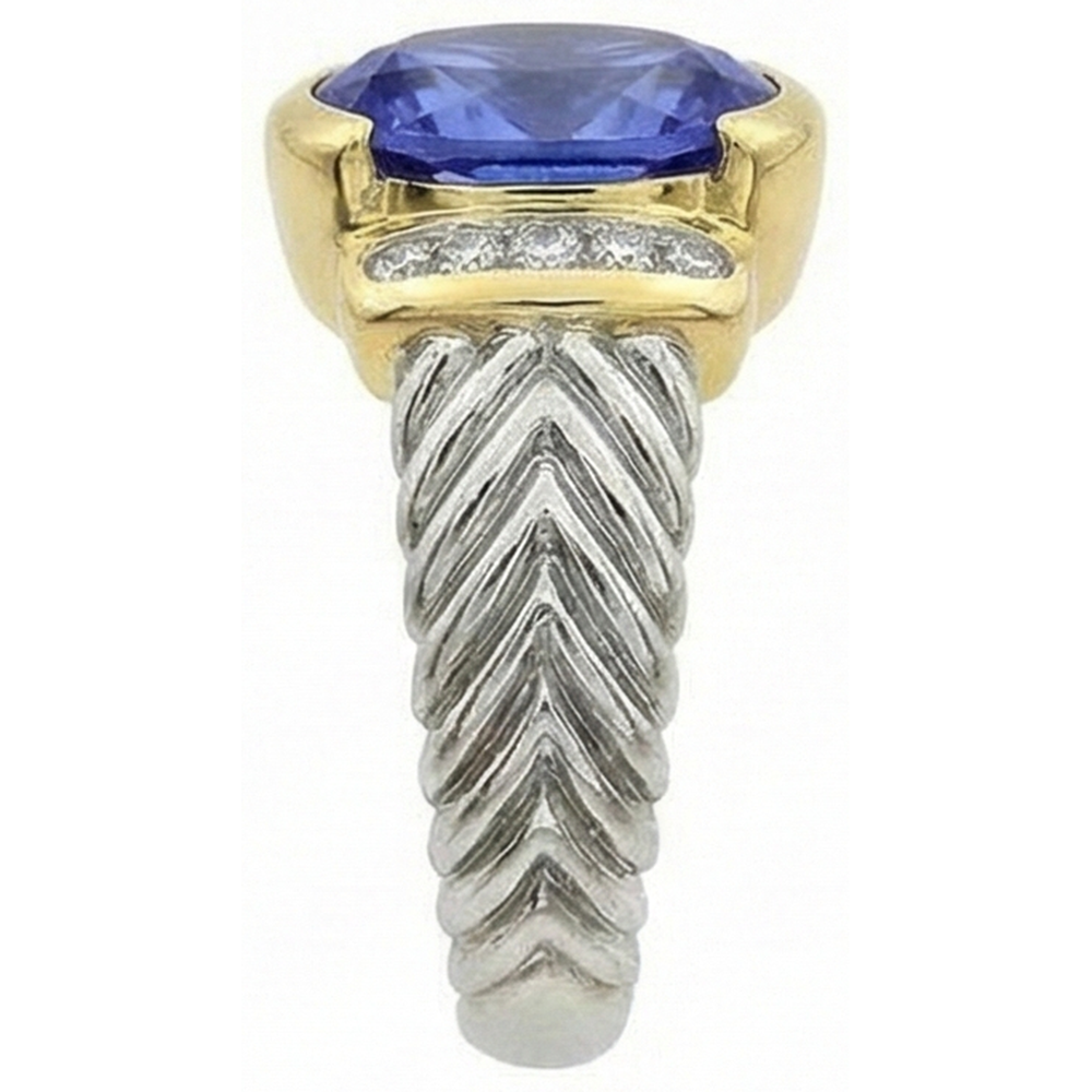 3.50 Carat Oval Tanzanite Sparkling Natural Earth Mined DIAMOND ( NOT LAB GROWN )s Ring New Two Tone