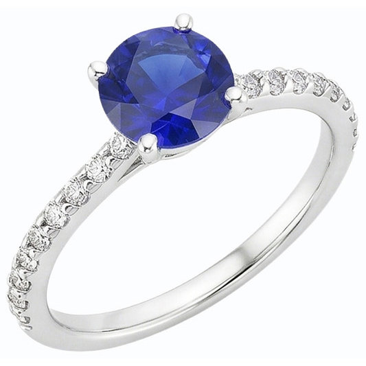 3.50 Carats Blue Sapphire Solitaire & Round Natural Earth Mined Diamond Accents 4 Prong