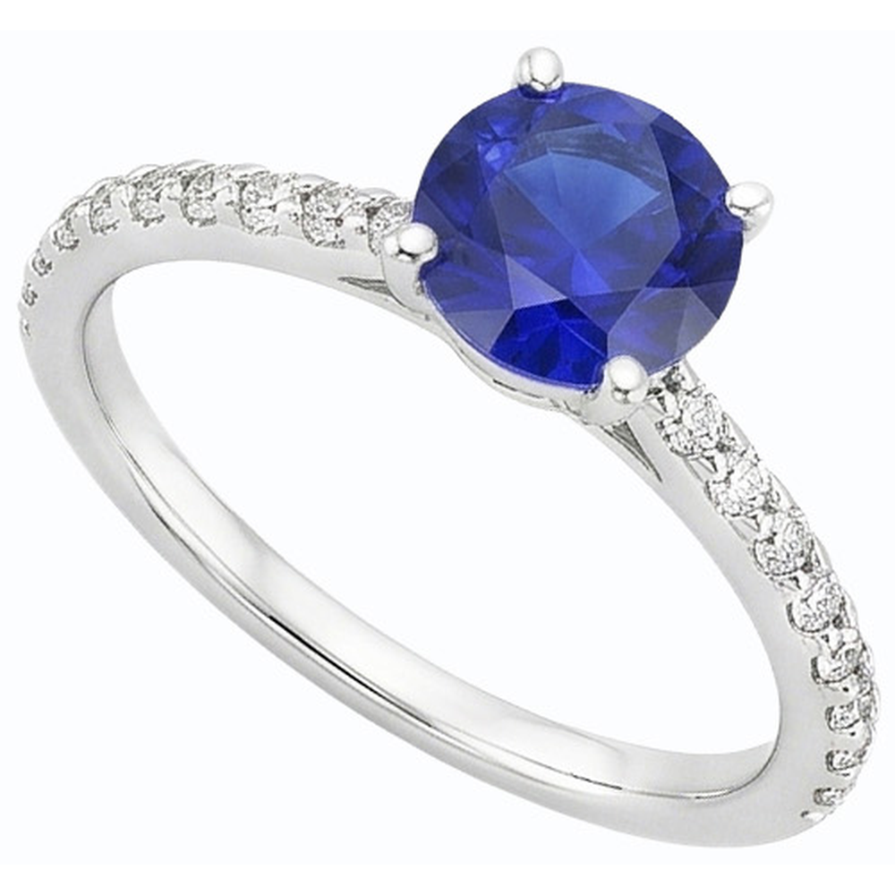 3.50 Carats Blue Sapphire Solitaire & Round Natural Earth Mined Diamond Accents 4 Prong