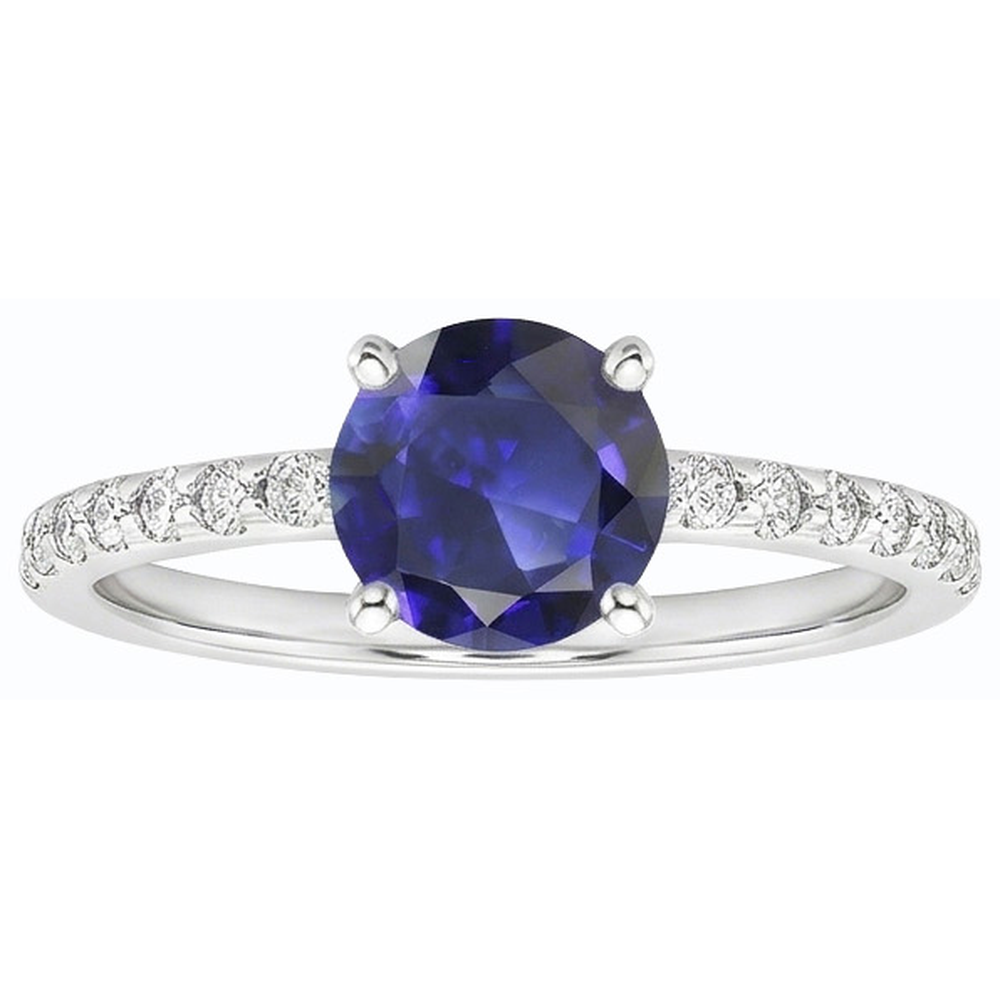 3.50 Carats Blue Sapphire Solitaire & Round Natural Earth Mined Diamond Accents 4 Prong