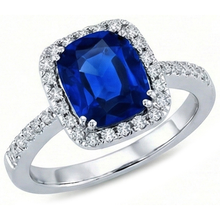 3.50 Carats Ceylon Blue Sapphire Halo Natural Earth Mined DIAMOND ( NOT LAB GROWN )s Ring White Gold 14K