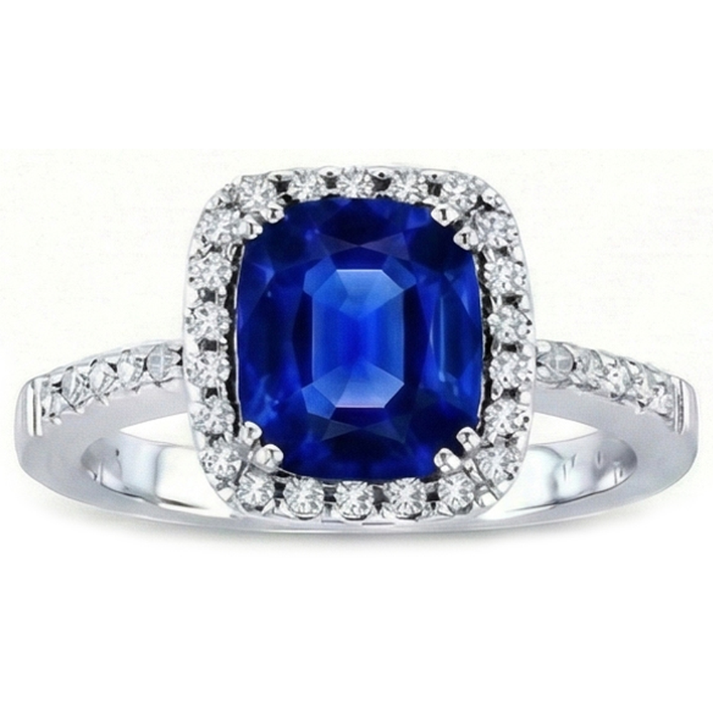 3.50 Carats Ceylon Blue Sapphire Halo Natural Earth Mined DIAMOND ( NOT LAB GROWN )s Ring White Gold 14K