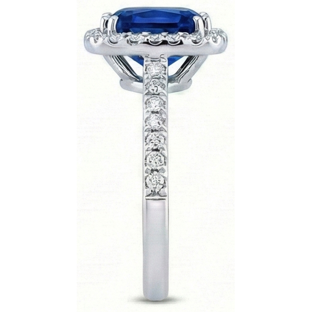 3.50 Carats Ceylon Blue Sapphire Halo Natural Earth Mined DIAMOND ( NOT LAB GROWN )s Ring White Gold 14K