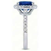 3.50 Carats Ceylon Blue Sapphire Halo Natural Earth Mined DIAMOND ( NOT LAB GROWN )s Ring White Gold 14K