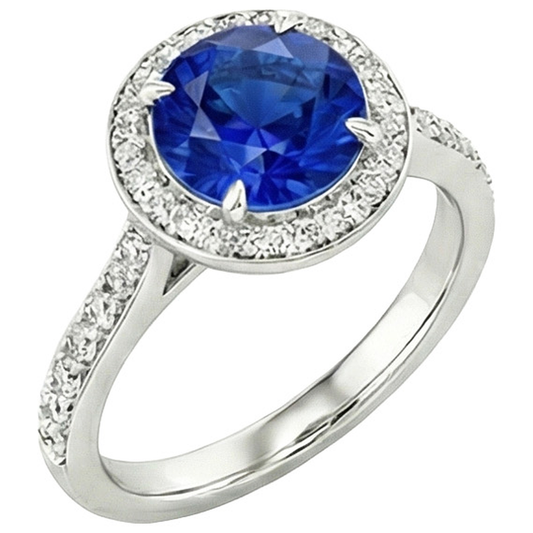 natural round sapphire 3.50ct ring front view
