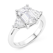 3.50 Carats Emerald & Trillion Cut Natural Earth Mined Diamond Wedding Ring Three Stone