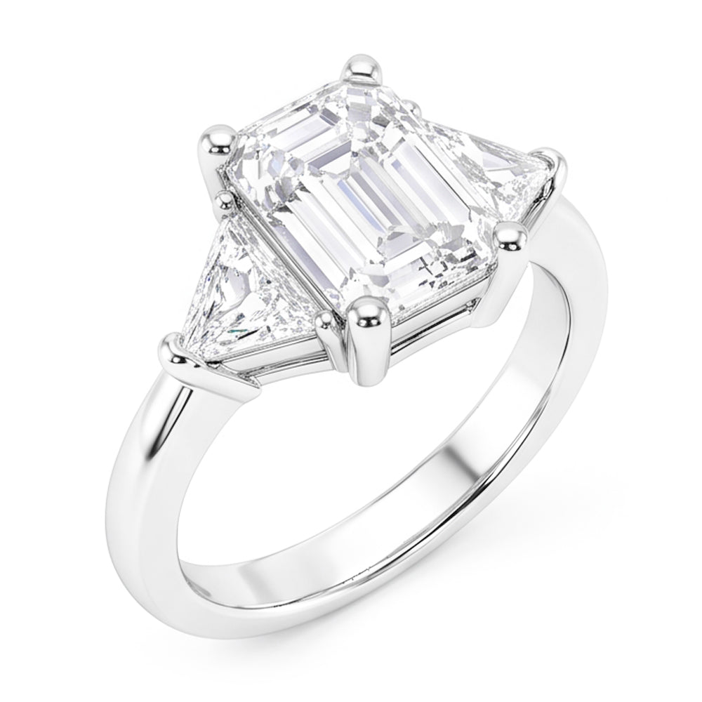 3.50 Carats Emerald & Trillion Cut Natural Earth Mined Diamond Wedding Ring Three Stone