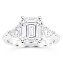 3.50 Carats Emerald & Trillion Cut Natural Earth Mined Diamond Wedding Ring Three Stone