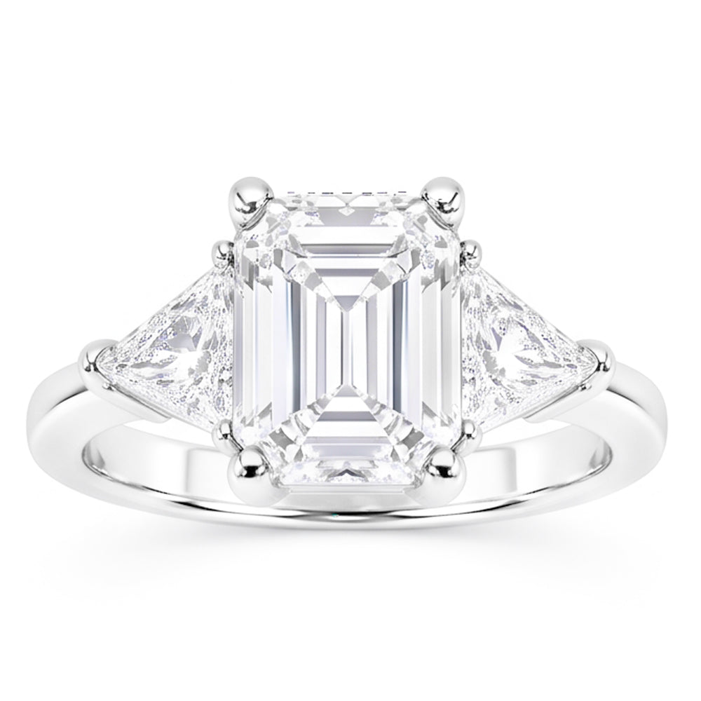 3.50 Carats Emerald & Trillion Cut Natural Earth Mined Diamond Wedding Ring Three Stone