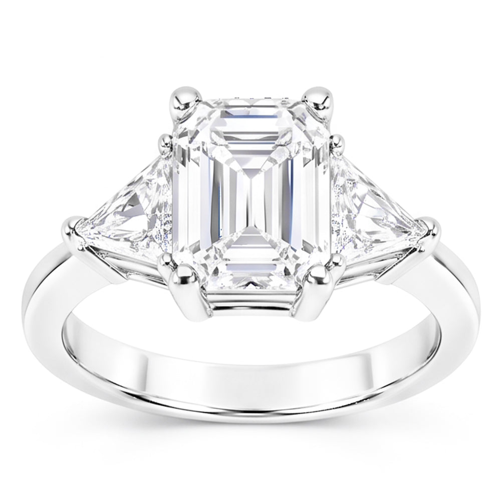3.50 Carats Emerald & Trillion Cut Natural Earth Mined Diamond Wedding Ring Three Stone