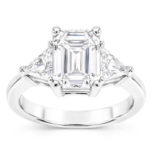 3.50 Carats Emerald & Trillion Cut Natural Earth Mined Diamond Wedding Ring Three Stone