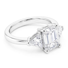 3.50 Carats Emerald & Trillion Cut Natural Earth Mined Diamond Wedding Ring Three Stone