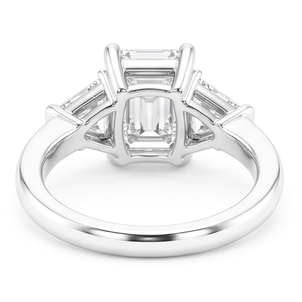 3.50 Carats Emerald & Trillion Cut Natural Earth Mined Diamond Wedding Ring Three Stone