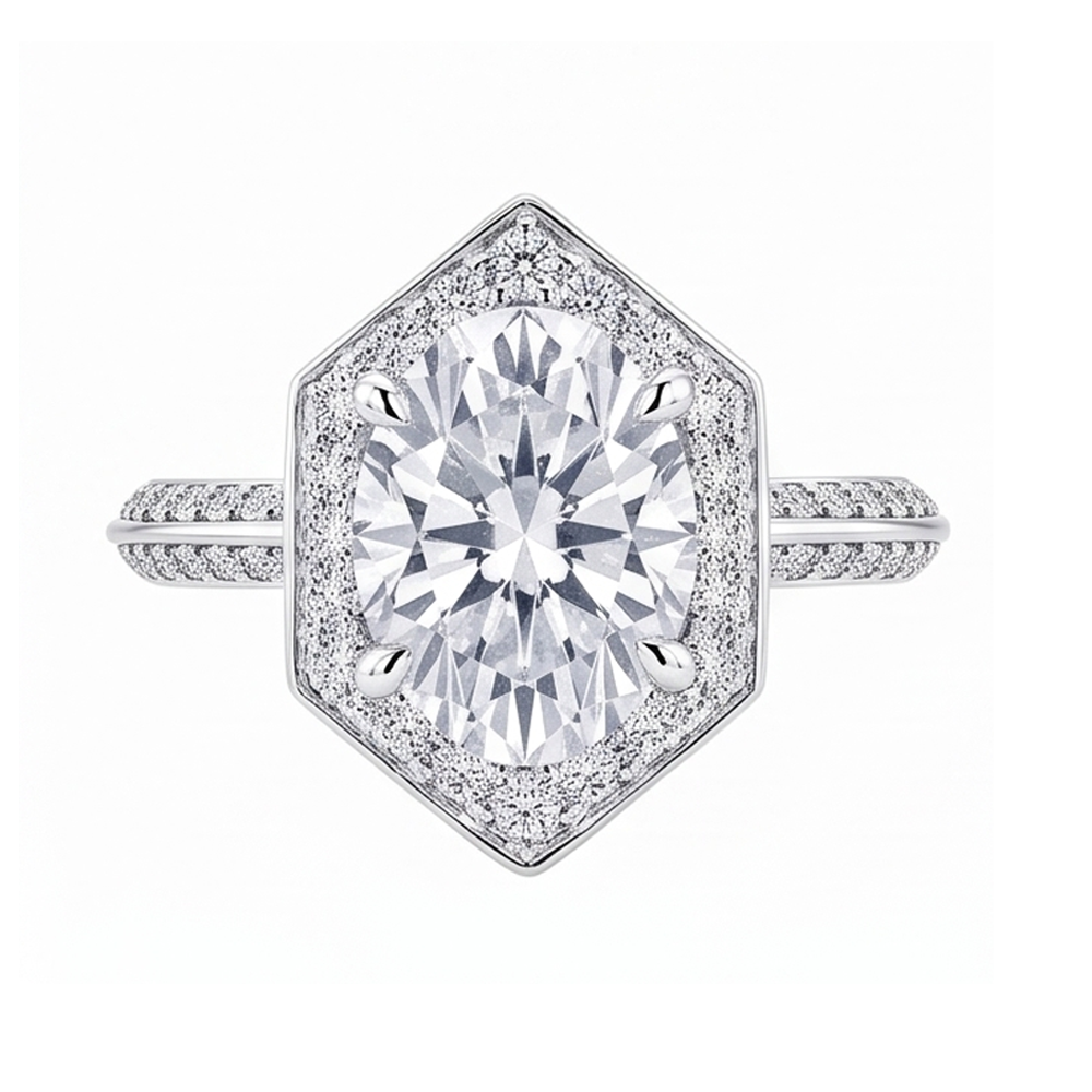 3.50 Carats Oval And Round Cut Natural Earth Mined Diamonds Engagement Ring