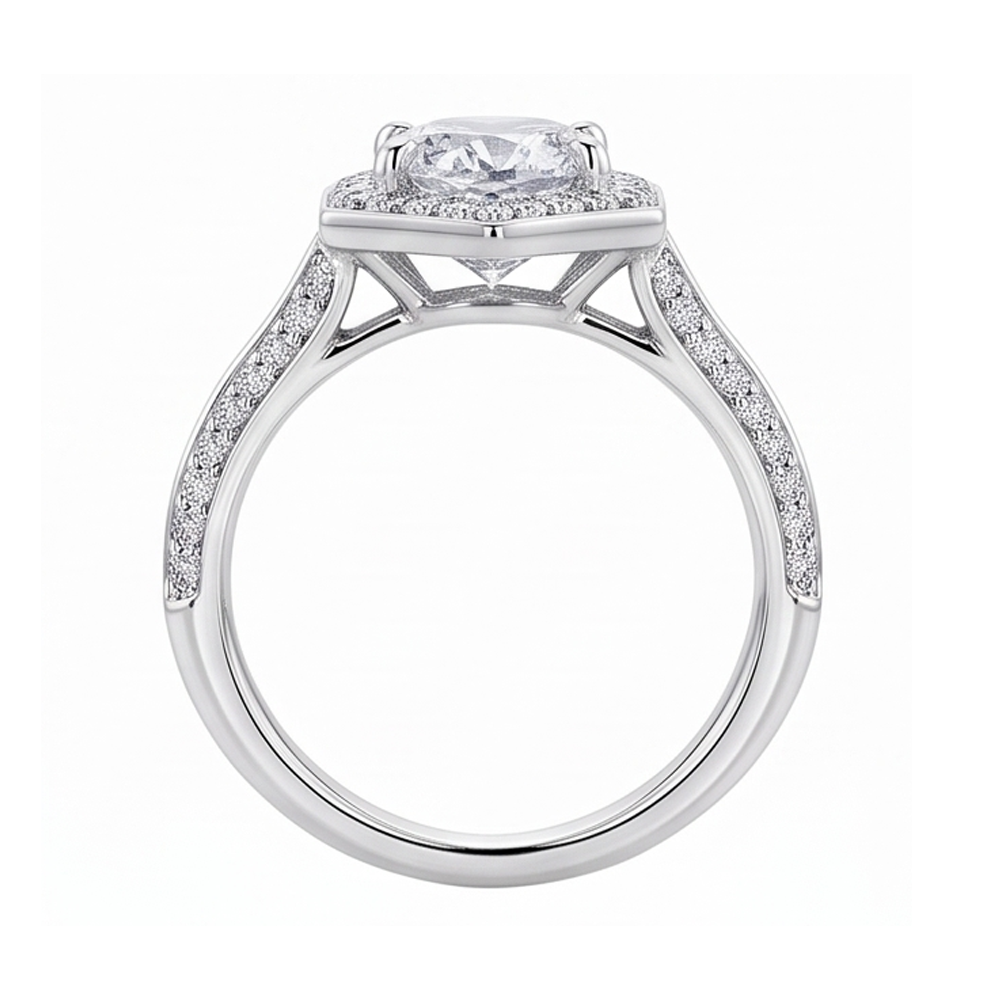 3.50 Carats Oval And Round Cut Natural Earth Mined Diamonds Engagement Ring