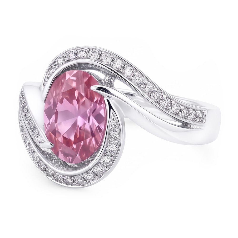 3.50 Carats Pink Sapphire With Natural Earth Mined Diamonds Wedding Ring 14K White Gold