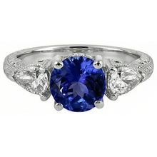 3.50 Carats Ring Round Tanzanite And Trillion Natural Earth Mined DIAMOND ( NOT LAB GROWN )s 3-Stone Jewellery