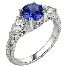 3.50 Carats Ring Round Tanzanite And Trillion Natural Earth Mined DIAMOND ( NOT LAB GROWN )s 3-Stone Jewellery