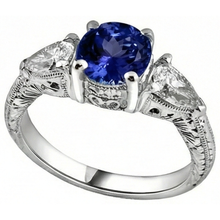 3.50 Carats Ring Round Tanzanite And Trillion Natural Earth Mined DIAMOND ( NOT LAB GROWN )s 3-Stone Jewellery