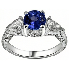 3.50 Carats Ring Round Tanzanite And Trillion Natural Earth Mined DIAMOND ( NOT LAB GROWN )s 3-Stone Jewellery