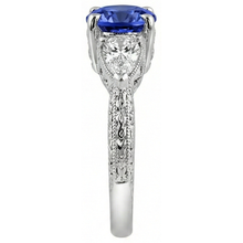 3.50 Carats Ring Round Tanzanite And Trillion Natural Earth Mined DIAMOND ( NOT LAB GROWN )s 3-Stone Jewellery