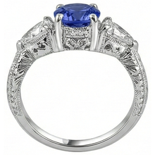 3.50 Carats Ring Round Tanzanite And Trillion Natural Earth Mined DIAMOND ( NOT LAB GROWN )s 3-Stone Jewellery