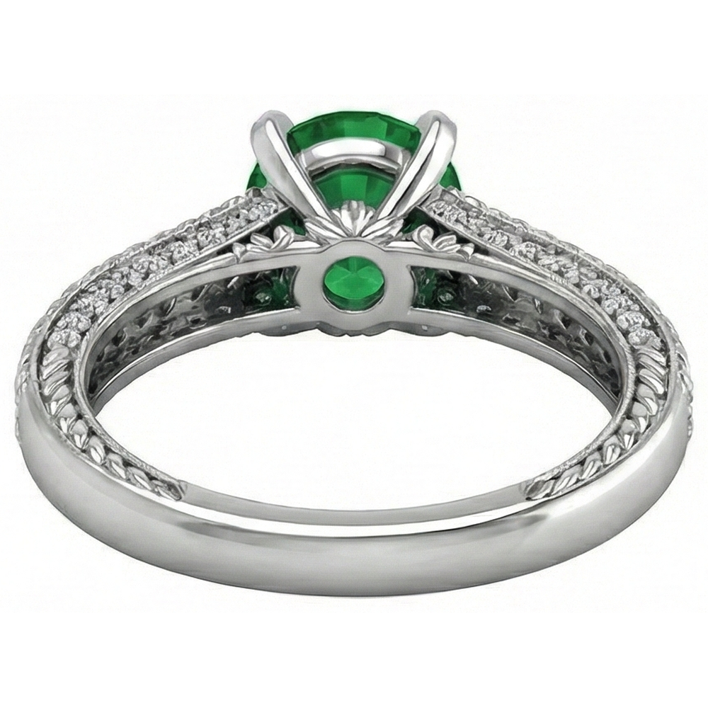 natural round emerald 3.50ct ring on white background