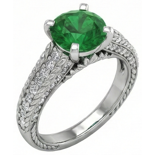 natural round emerald 3.50ct ring side angle