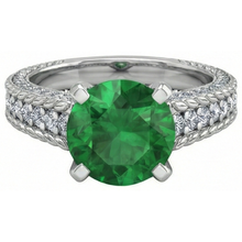 natural round emerald 3.50ct ring close up detail