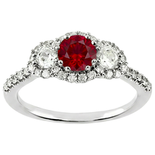 3.50 Carats Round Red Ruby Natural Earth Mined DIAMOND ( NOT LAB GROWN ) 3 Stone Style Ring White Gold 14K