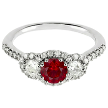 3.50 Carats Round Red Ruby Natural Earth Mined DIAMOND ( NOT LAB GROWN ) 3 Stone Style Ring White Gold 14K