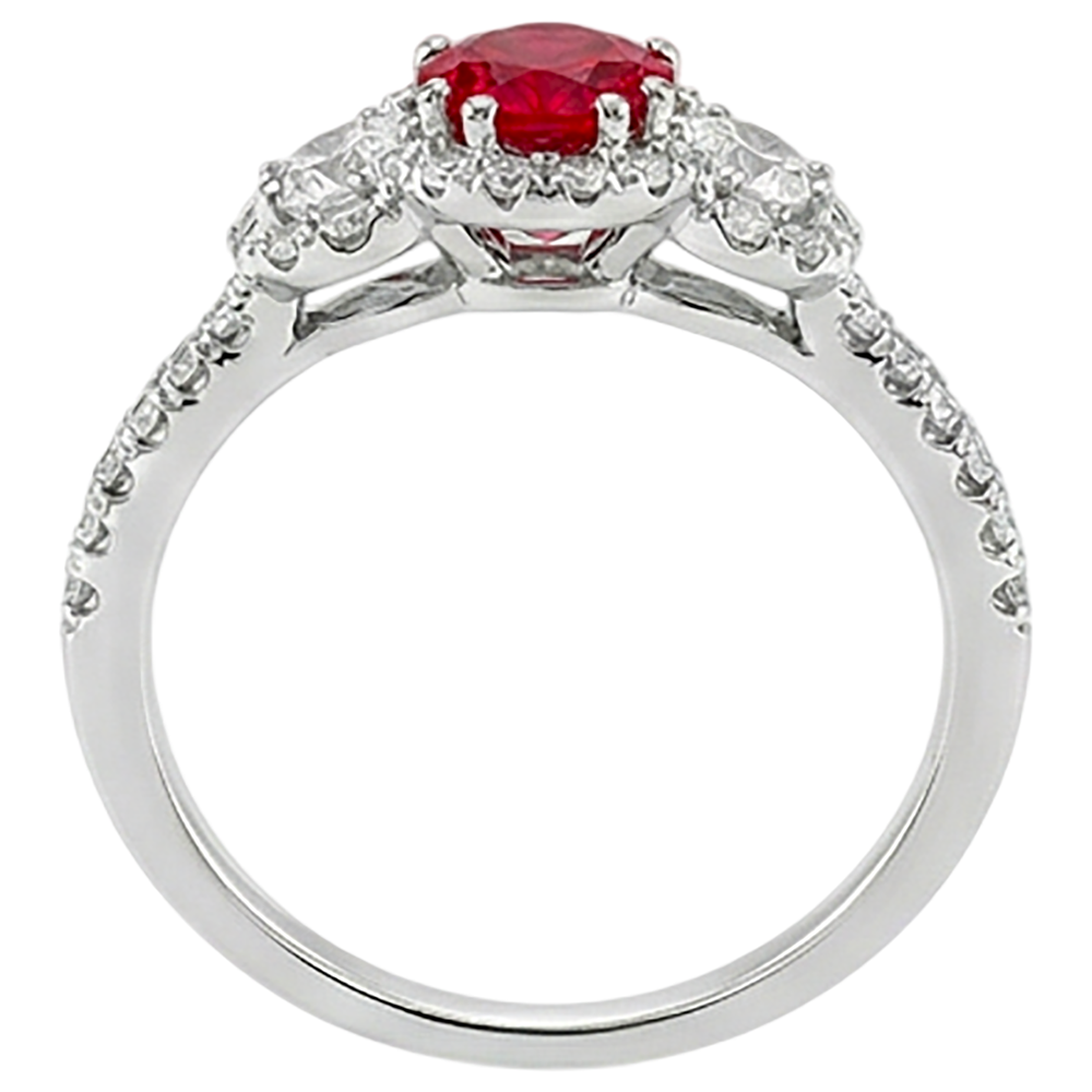 3.50 Carats Round Red Ruby Natural Earth Mined DIAMOND ( NOT LAB GROWN ) 3 Stone Style Ring White Gold 14K