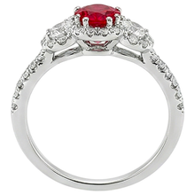 3.50 Carats Round Red Ruby Natural Earth Mined DIAMOND ( NOT LAB GROWN ) 3 Stone Style Ring White Gold 14K