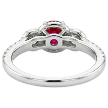 3.50 Carats Round Red Ruby Natural Earth Mined DIAMOND ( NOT LAB GROWN ) 3 Stone Style Ring White Gold 14K