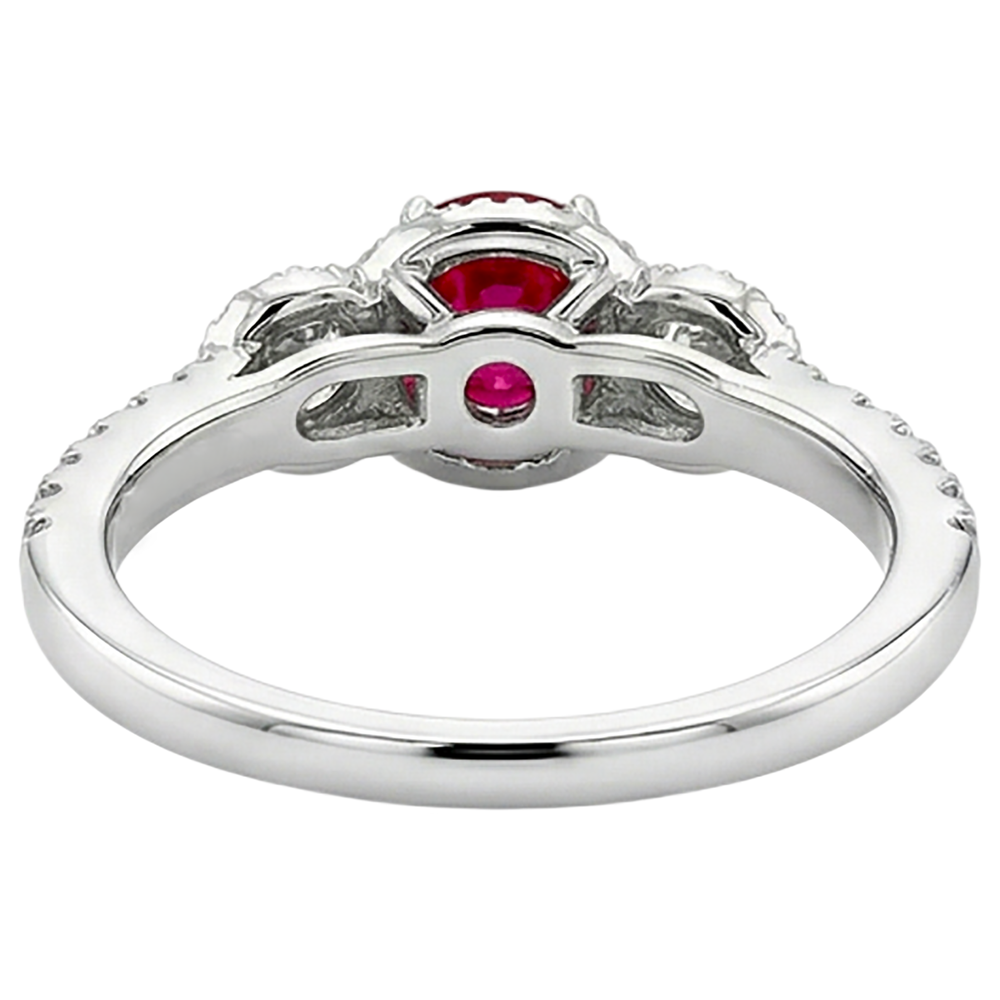 3.50 Carats Round Red Ruby Natural Earth Mined DIAMOND ( NOT LAB GROWN ) 3 Stone Style Ring White Gold 14K