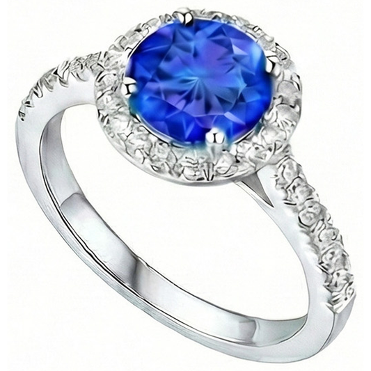 natural round sapphire 3.50ct ring front view