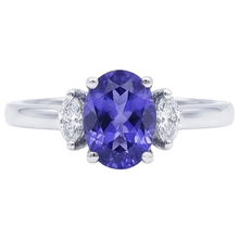 3.50 Carats Three Stone Tanzanite With Natural Earth Mined Diamonds Ring White Gold 14K