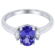 3.50 Carats Three Stone Tanzanite With Natural Earth Mined Diamonds Ring White Gold 14K
