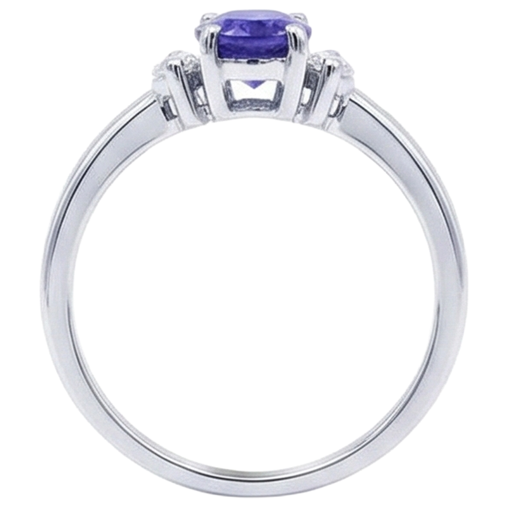 3.50 Carats Three Stone Tanzanite With Natural Earth Mined Diamonds Ring White Gold 14K