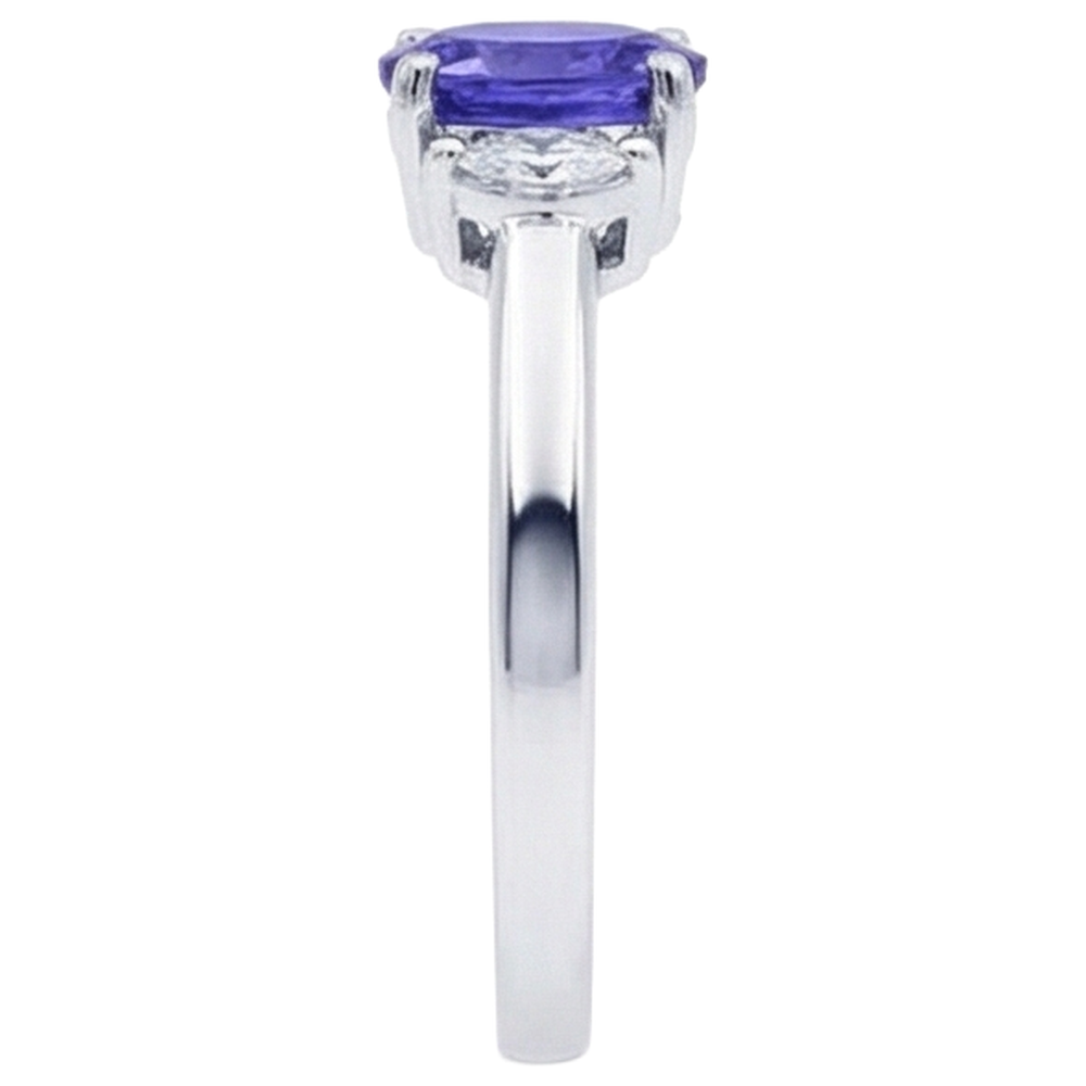 3.50 Carats Three Stone Tanzanite With Natural Earth Mined Diamonds Ring White Gold 14K